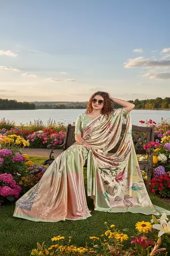 multicolor  printed saree with blouse