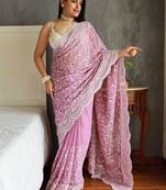 lavender shimmer silk saree with embroidered border