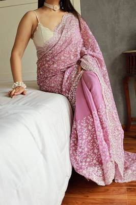 lavender shimmer silk saree with embroidered border 2
