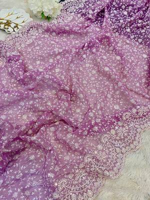 lavender shimmer silk saree with embroidered border 4