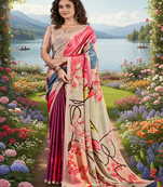 multicolor  printed saree with blouse