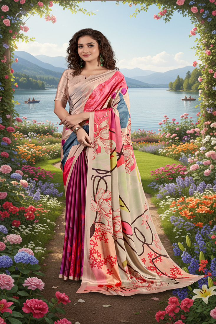 multicolor premium printed saree with blouse