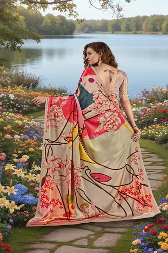 multicolor  printed saree with blouse