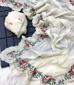 white tissue paithani silk saree with zari weave