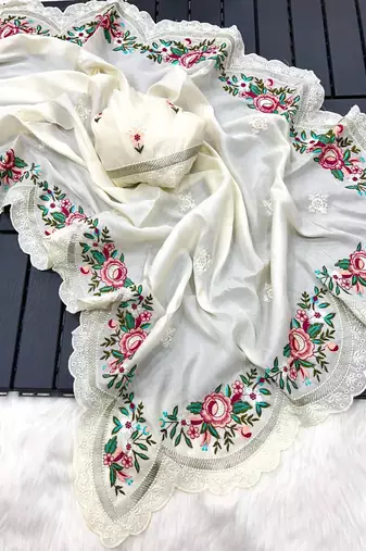 white tissue paithani silk saree with zari weave