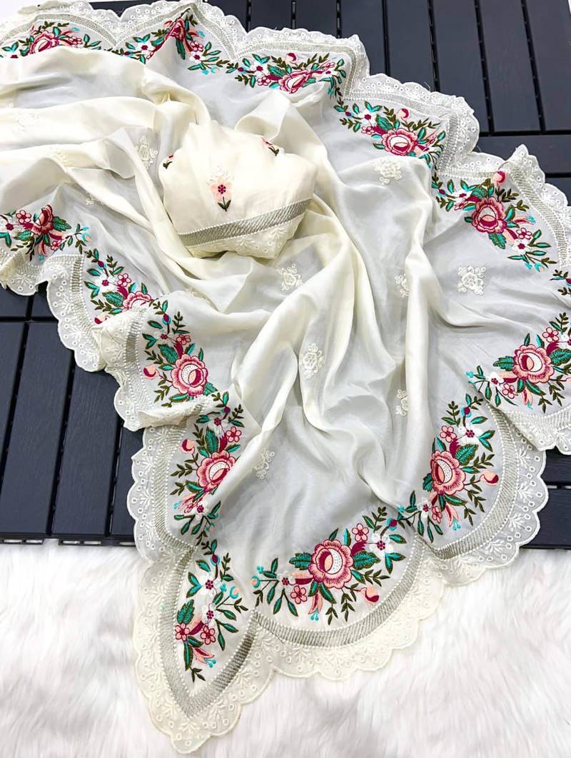 white tissue paithani silk saree with zari weave