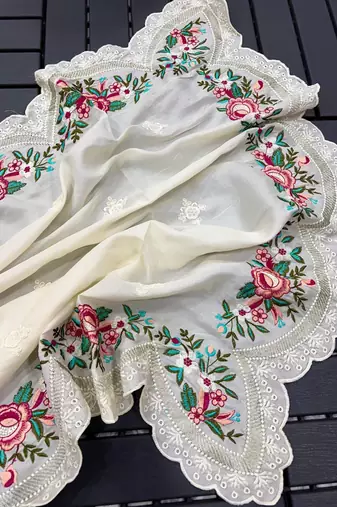 white tissue paithani silk saree with zari weave