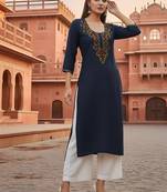 Navy embroidered rayon kurta set
