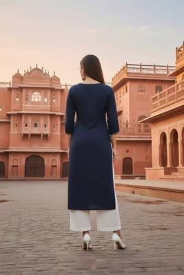 Navy embroidered rayon kurta set 2
