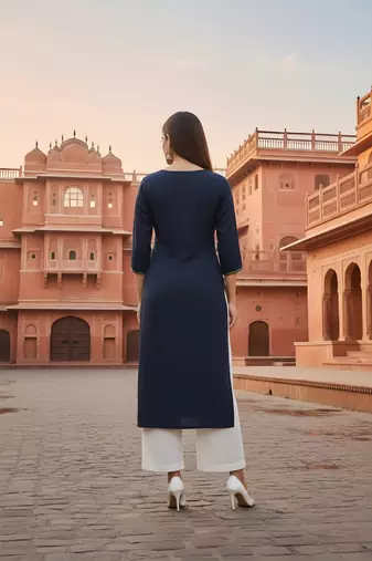 Navy embroidered rayon kurta set
