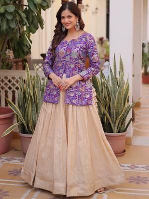 Outstanding Purple Zari Weaving Wedding Wear Lehenga With Peplum Top 1