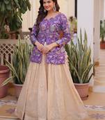 Outstanding Purple Zari Weaving Wedding Wear Lehenga With Peplum Top