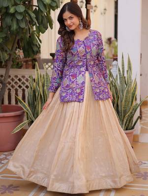 Outstanding Purple Zari Weaving Wedding Wear Lehenga With Peplum Top 2