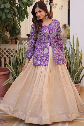 Outstanding Purple Zari Weaving Wedding Wear Lehenga With Peplum Top