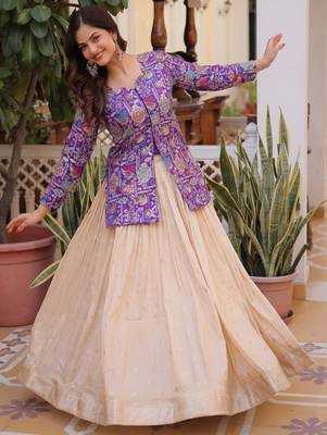 Outstanding Purple Zari Weaving Wedding Wear Lehenga With Peplum Top 3