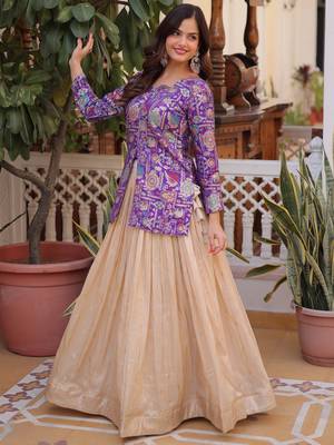Outstanding Purple Zari Weaving Wedding Wear Lehenga With Peplum Top 4