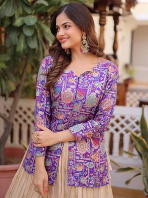 Outstanding Purple Zari Weaving Wedding Wear Lehenga With Peplum Top 5