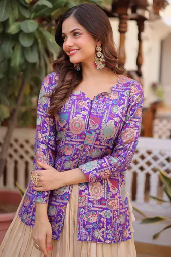 Outstanding Purple Zari Weaving Wedding Wear Lehenga With Peplum Top