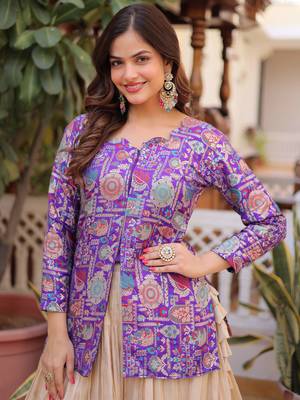 Outstanding Purple Zari Weaving Wedding Wear Lehenga With Peplum Top 6