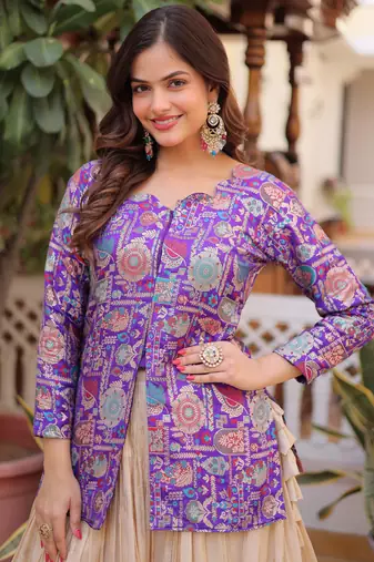 Outstanding Purple Zari Weaving Wedding Wear Lehenga With Peplum Top