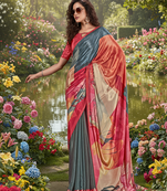 multicolor  printed saree with blouse