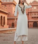 White embroidered rayon kurta set