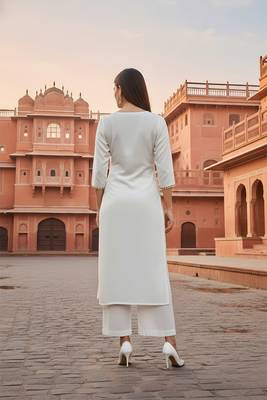 White embroidered rayon kurta set 2