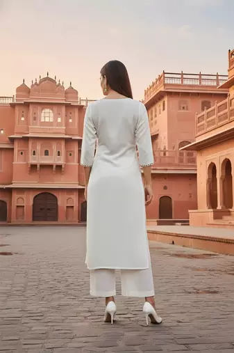 White embroidered rayon kurta set