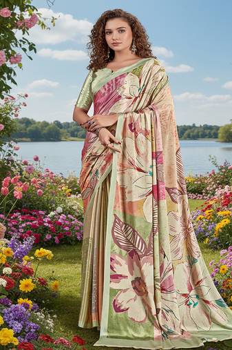 multicolor premium printed saree with blouse