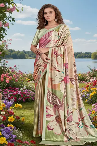 multicolor premium printed saree with blouse