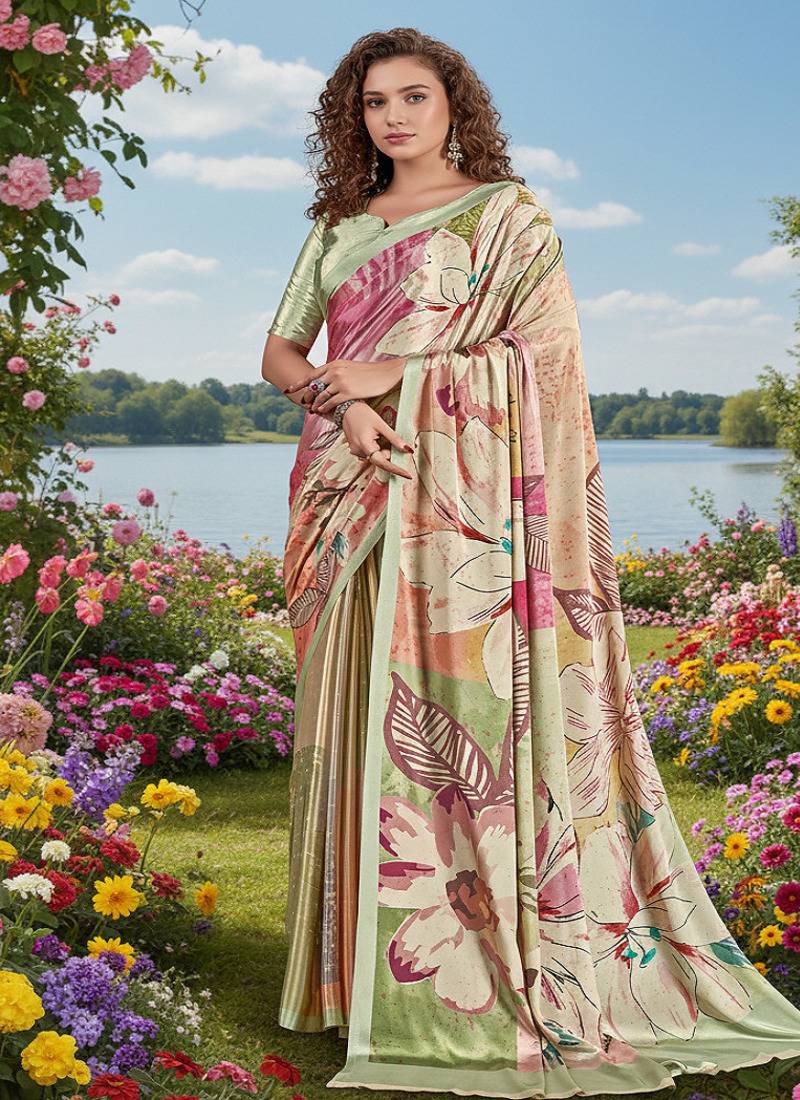 multicolor premium printed saree with blouse