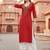 Red embroidered rayon kurta set