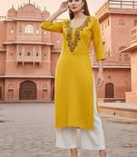 Yellow embroidered rayon kurta set