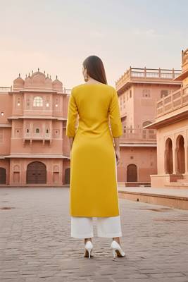 Yellow embroidered rayon kurta set 2