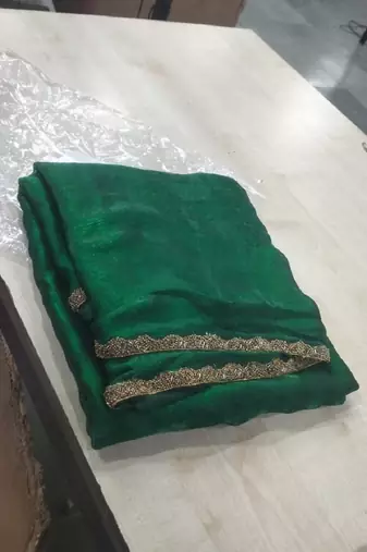 Green color fendy chiffon saree with running blouse