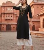 Black embroidered rayon kurta set