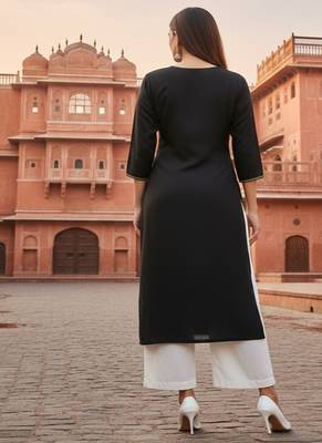 Black embroidered rayon kurta set 2