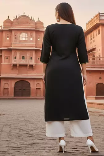Black embroidered rayon kurta set