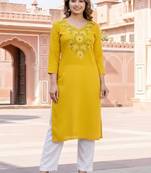 Yellow  embroidered rayon kurta set