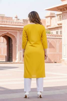 Yellow  embroidered rayon kurta set 2