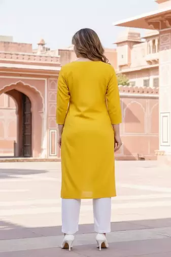 Yellow  embroidered rayon kurta set