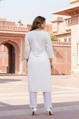 White embroidered rayon kurta set 2