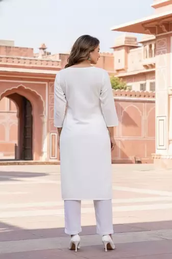 White embroidered rayon kurta set