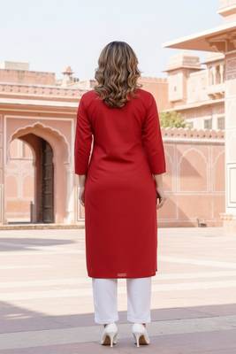 Red embroidered rayon kurta set 2