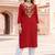 Red embroidered rayon kurta set