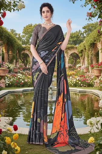 multicolor premium printed saree with blouse