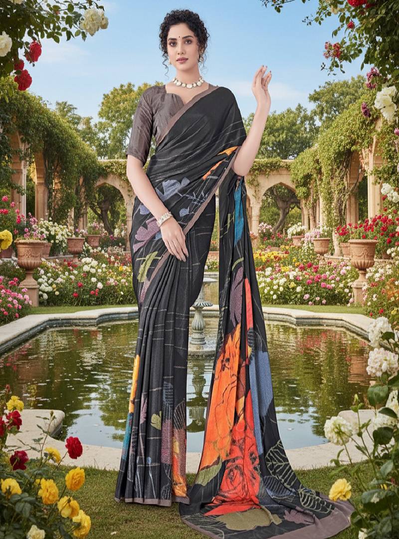 multicolor premium printed saree with blouse