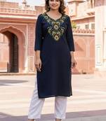 Navy embroidered rayon kurta set