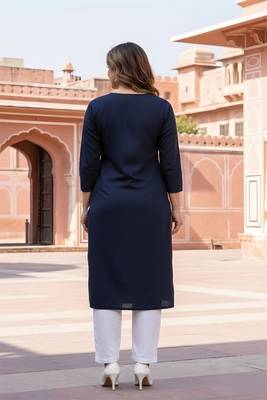 Navy embroidered rayon kurta set 2