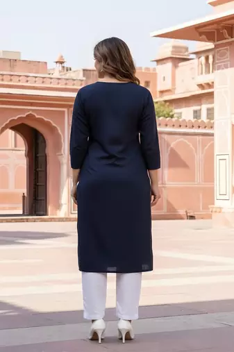 Navy embroidered rayon kurta set